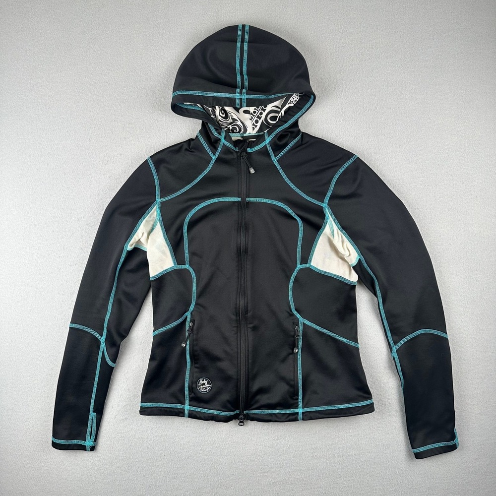Harley-Davidson Performance Hoodie Womens Medium Black Teal Contrast Stitch Zip
